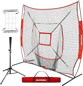 BaseGoal 7'×7' Baseball Softball Practice Net,Baseball Backstop,with Batting Tee,for Hitting Pit... | Amazon (US)