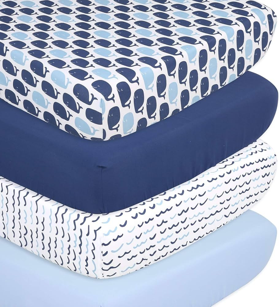 The Peanutshell Nautical Fitted Crib Sheet Set for Baby Boys or Girls - 4 Pack Nursery Set - Soli... | Amazon (US)