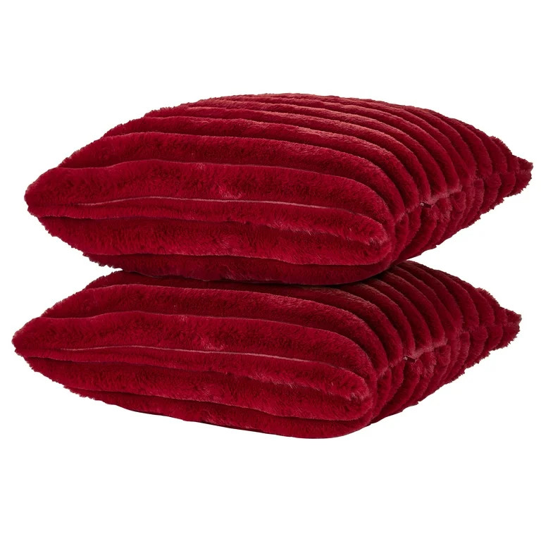 Mainstays 18" x 18" Red Channel Faux Fur Ribbed Decorative Pillows (2 Count) | Walmart (US)