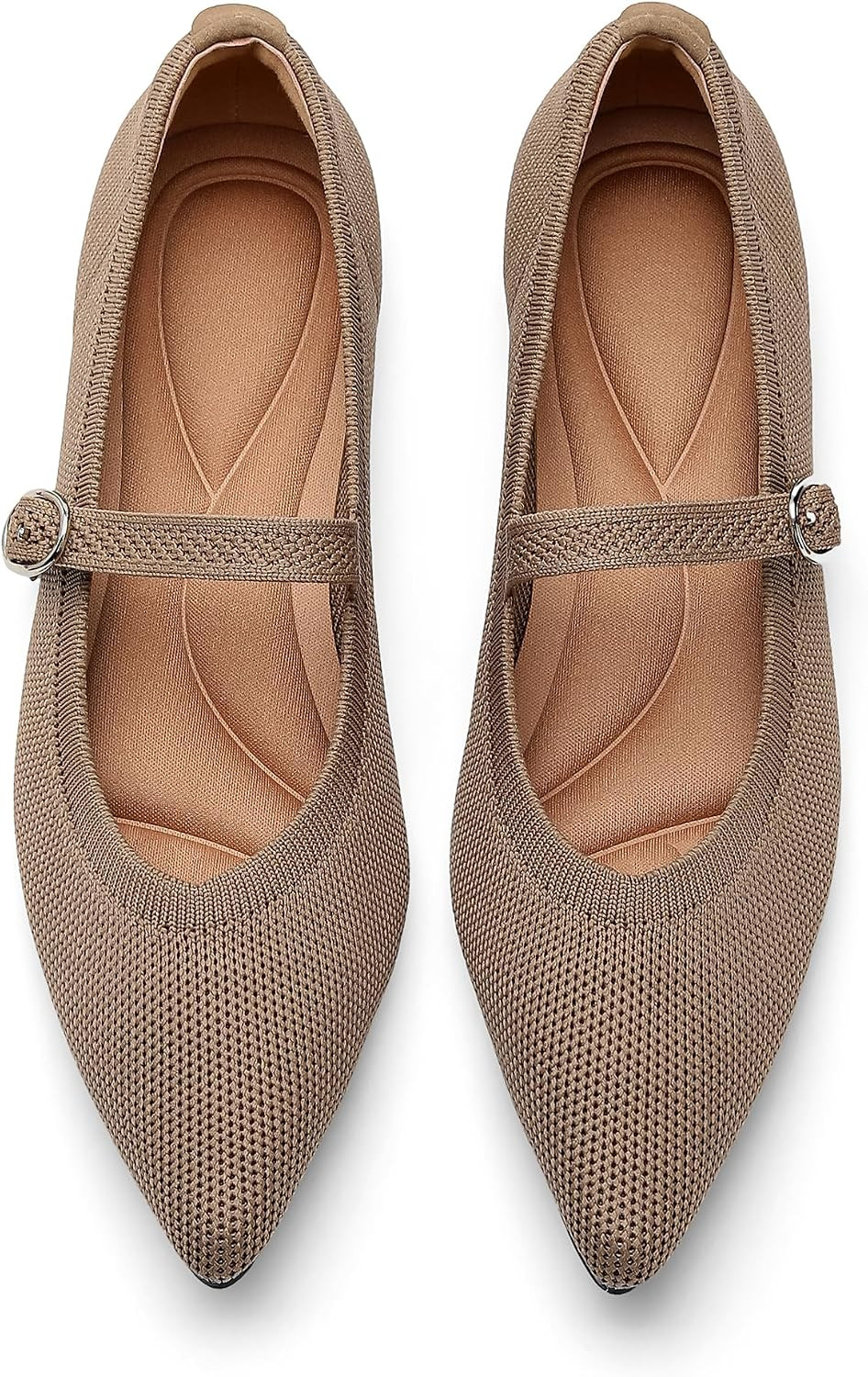 Knit Flats for Women Pointed Tip Casual Ballet Flat Shoes with Ankle Strap Washable Comfortable Formal Mary Jane | Amazon (US)