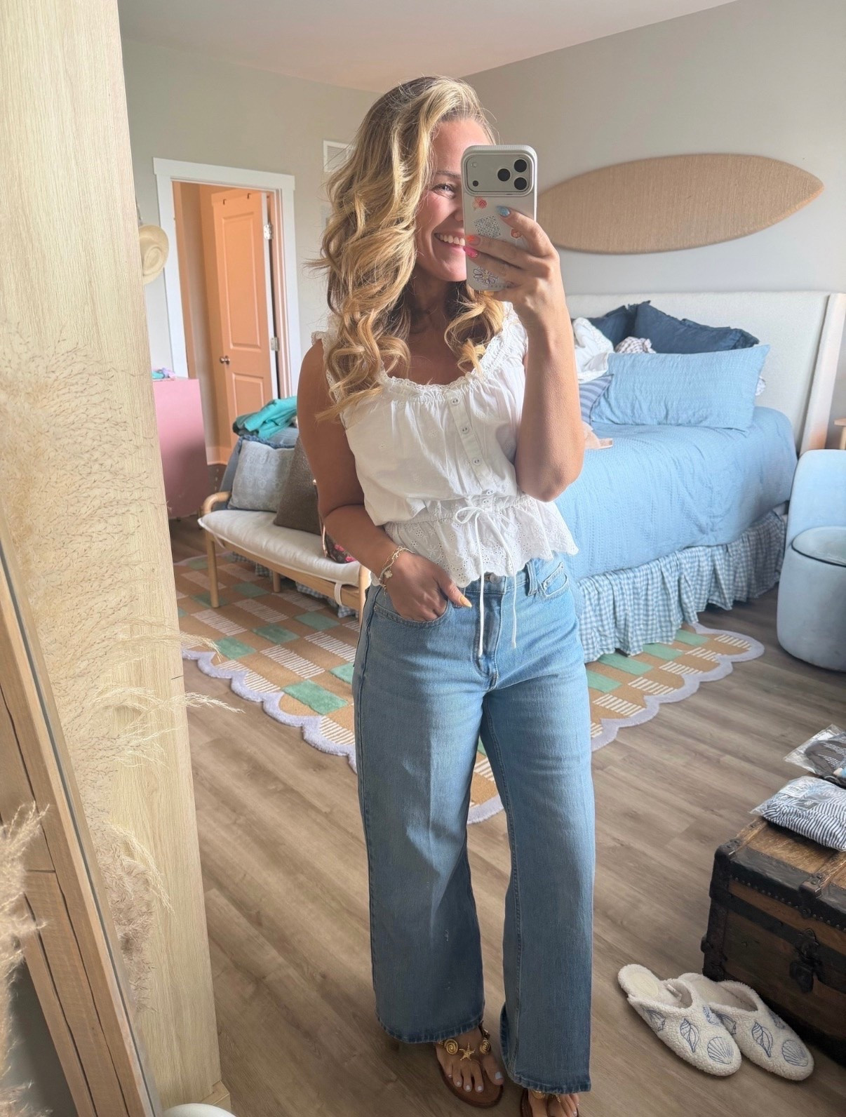 🤍 Coastal, feminine, and the kind of outfit that never goes out of style.

This eyelet peplum top paired with light wash wide-leg jeans is giving effortless summer chic. Add a pair of statement sandals and you’re ready for brunch, vacation, date night, or wandering your favorite seaside town. ✨🐚

Linked all the details in LTK!

#LTKStyle #WideLegJeans #EyeletTop #SummerOutfit #CoastalStyle #CoastalGrandma #FeminineStyle #CasualChic #MomStyle #VacationOutfit #ResortWear #SummerFashion #DenimOutfit #NeutralStyle #BeachTownStyle #EffortlessStyle #ClassicStyle #EverydayOutfit #LTKFinds #SummerWardrobe Essentials