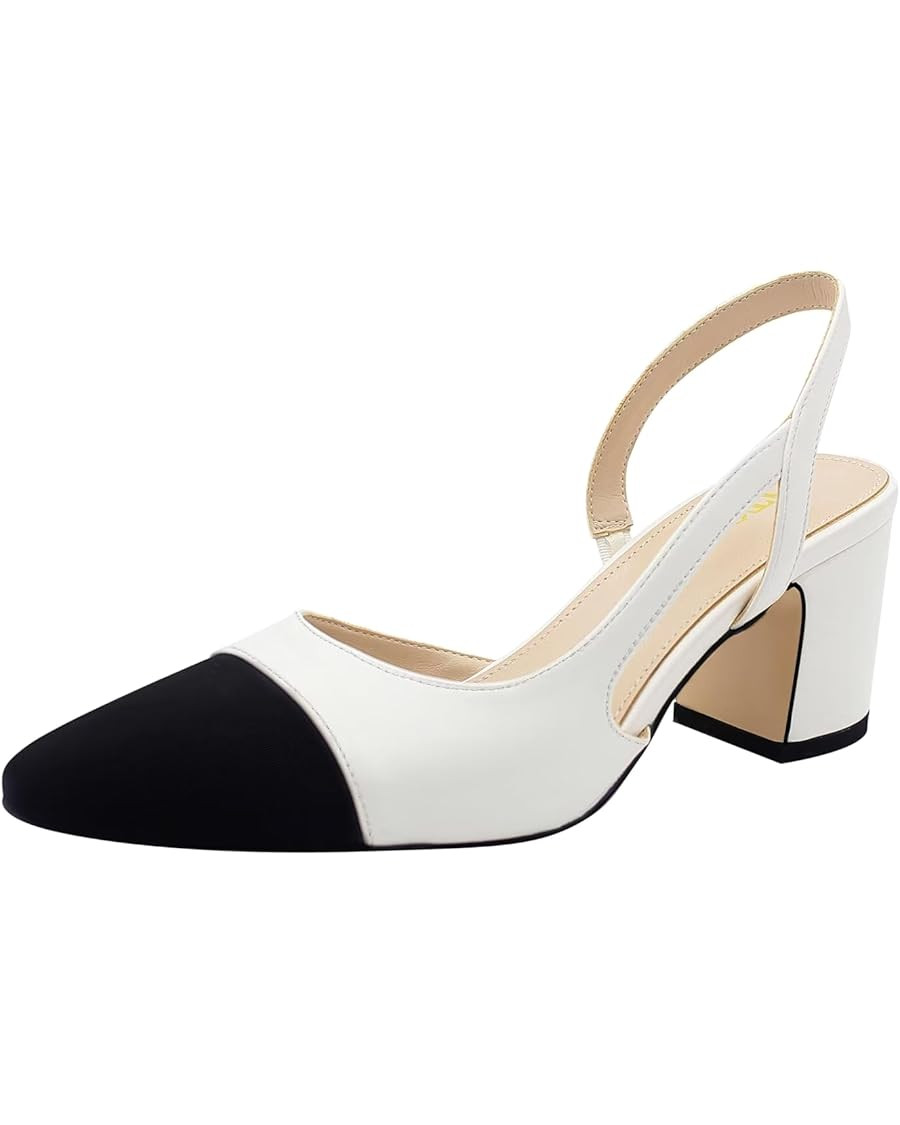 Slingback Heels for Women Strap Closed Round Toe Heels Dress Casual Party Work Office Pumps | Amazon (US)