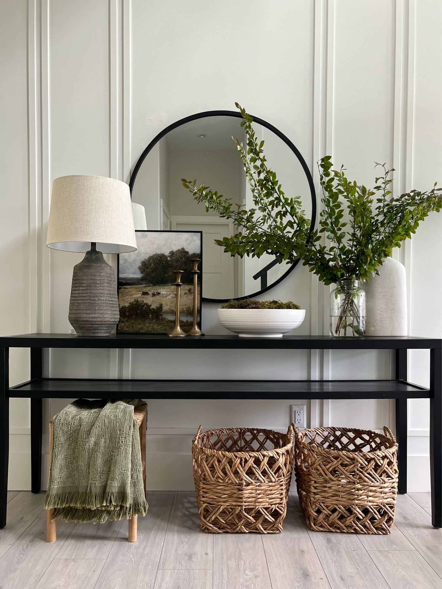 My current console table view! 
Modern organic, fresh greenery

#LTKSeasonal #LTKhome #LTKFind