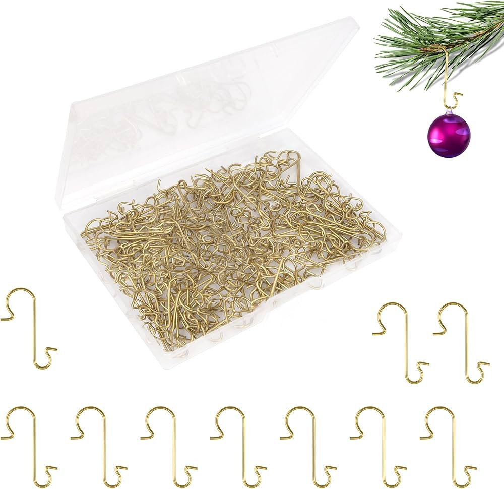 Ornament Hooks, 200Pcs Gold Christmas Ornament Hooks for Christmas Trees 1.2" Mini Christmas Tree... | Amazon (US)
