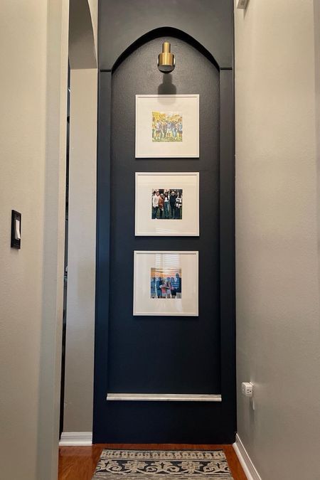This photo gallery DIY added interest and modern sophistication to the end of a hallway. The frames , lighting and rug are all budget friendly!

#LTKsalealert #LTKhome