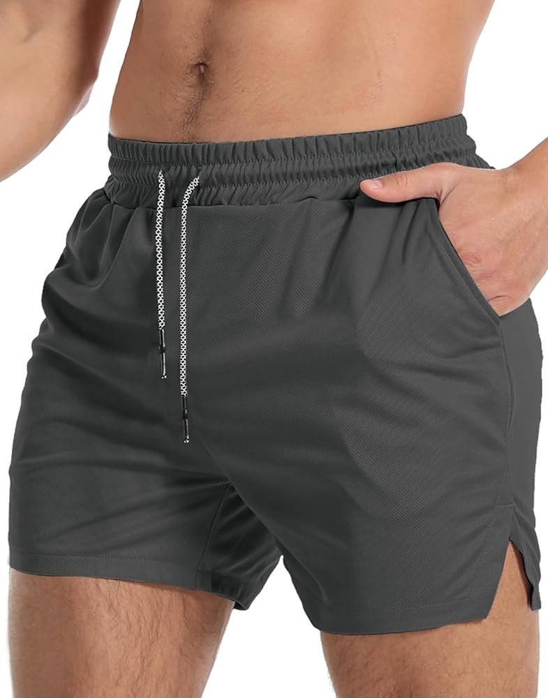 Aolesy Men's Gym Workout Shorts 5" Lightweight Bodybuilding Athletic Shorts Running Training with... | Amazon (US)