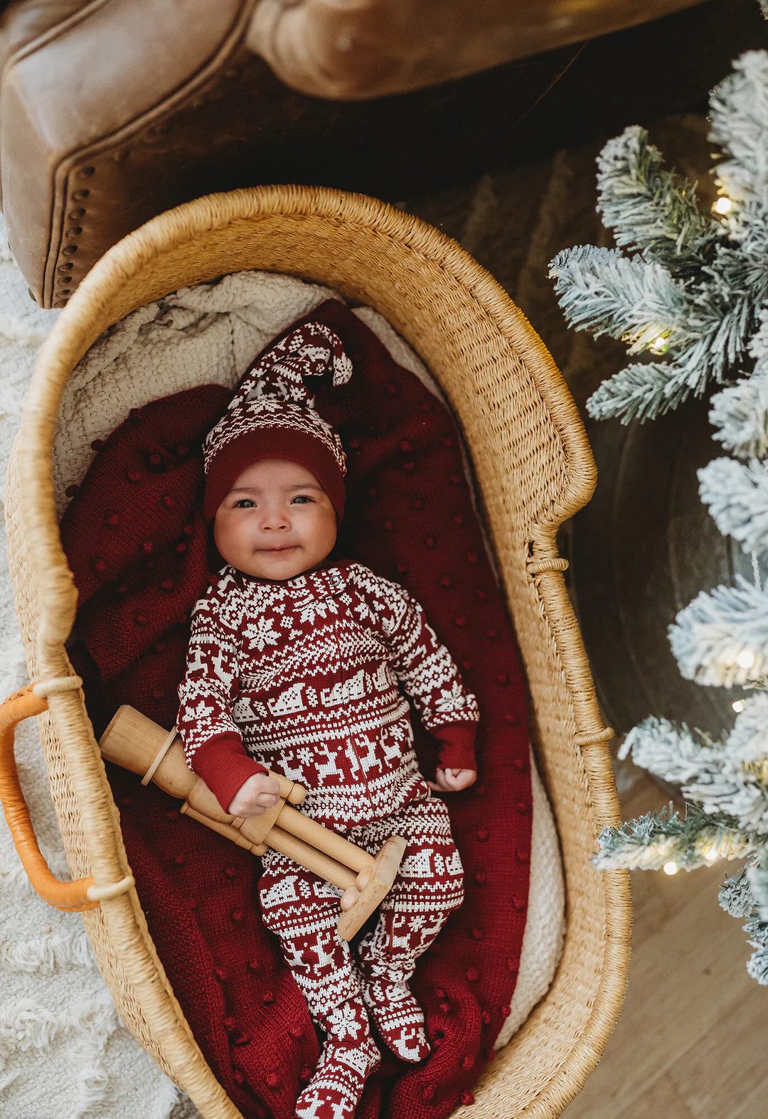 Santa's Sleigh | Holiday Thermal Zipper Footie & Cap Set | L'ovedbaby