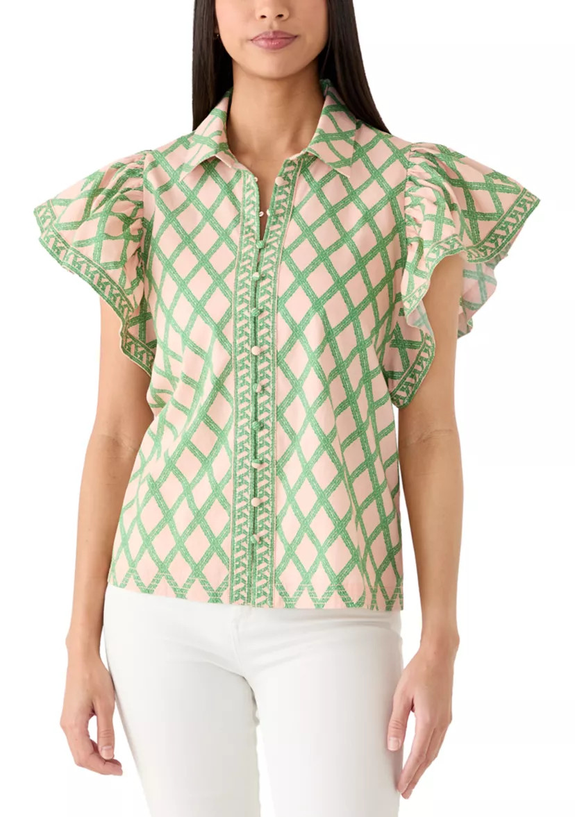 Women's Short Flutter Sleeve Poplin Top | Belk