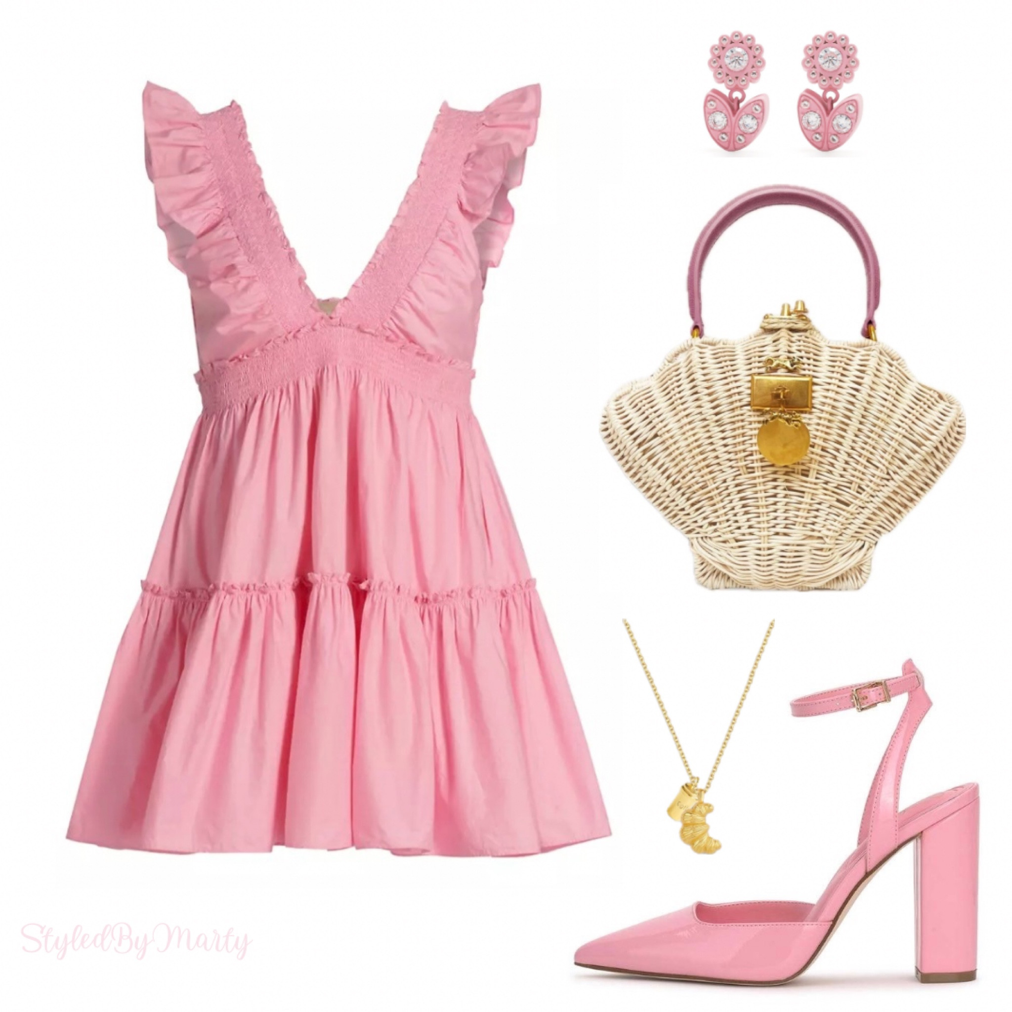Pink mini dress, girly dress, pink pumps, wicker bag, shell clutch bag, summer dress, picnic dress, picnic party, pink fashion, girly style, feminine style, feminine dress, cottagecore 

#LTKItBag #LTKStyleTip #LTKSeasonal