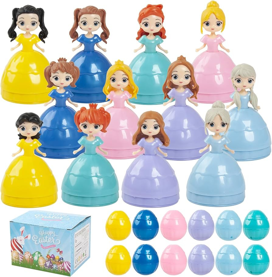 12Pcs Prefilled Easter Eggs Easter Princess Toys Theme Party Favor Basket Stuffers Filler Perfect... | Amazon (US)