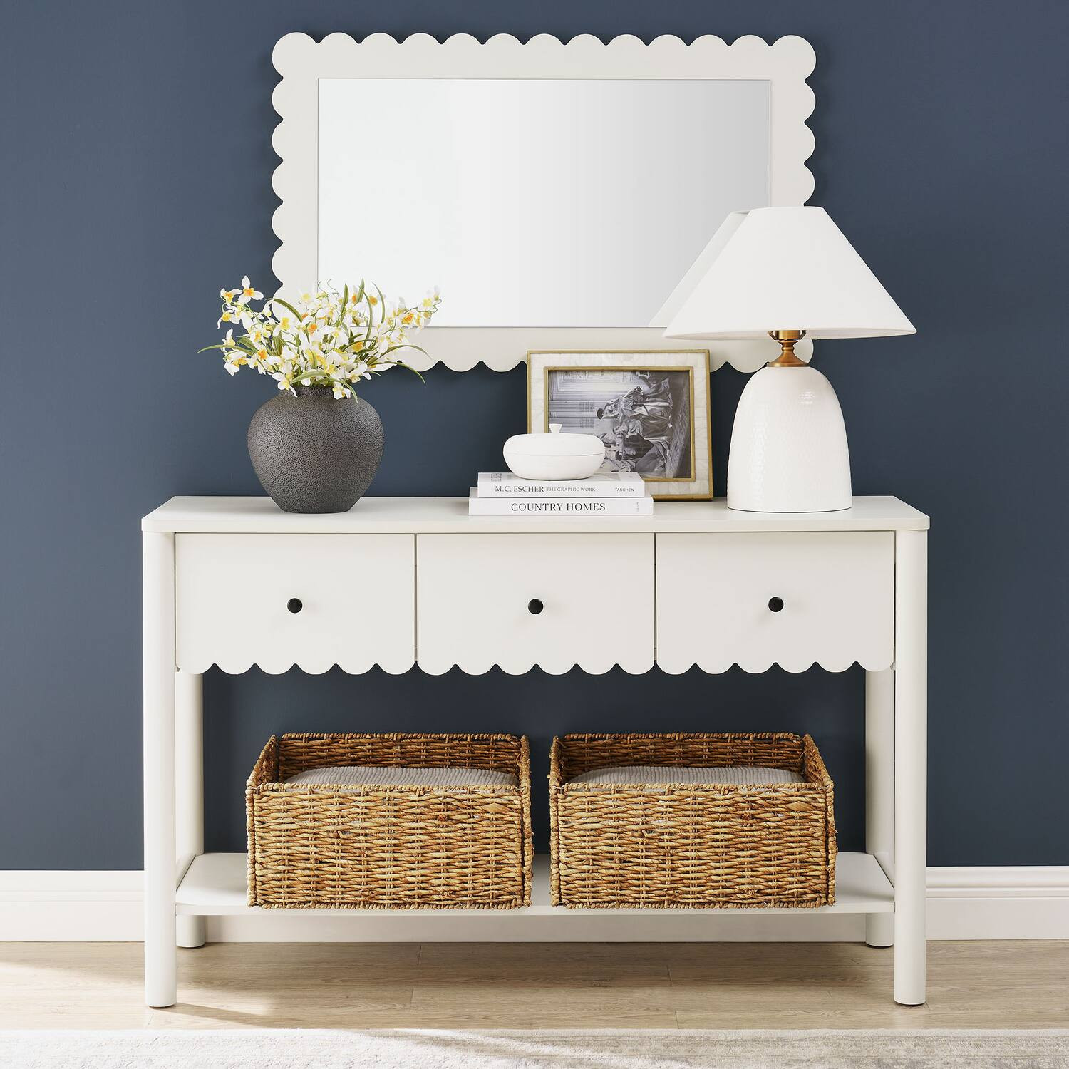 Emmeline 3-Drawer Scalloped Console Table by Modway - White | Best Buy U.S.