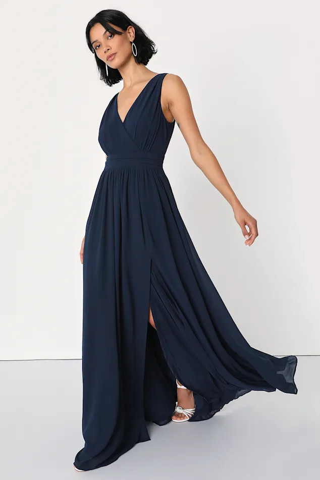 Thoughts of Hue Navy Blue Surplice Maxi Dress | Lulus (US)