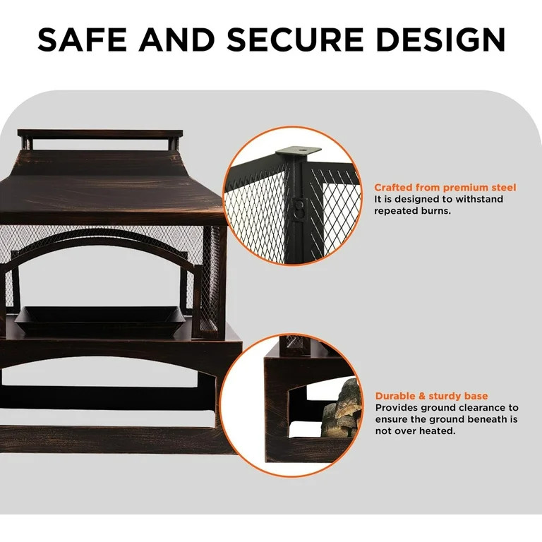 Red Mountain Valley 37" Steel Outdoor Wood-Burning Fire Pit, with Mesh Screen and Log Poker for P... | Walmart (US)
