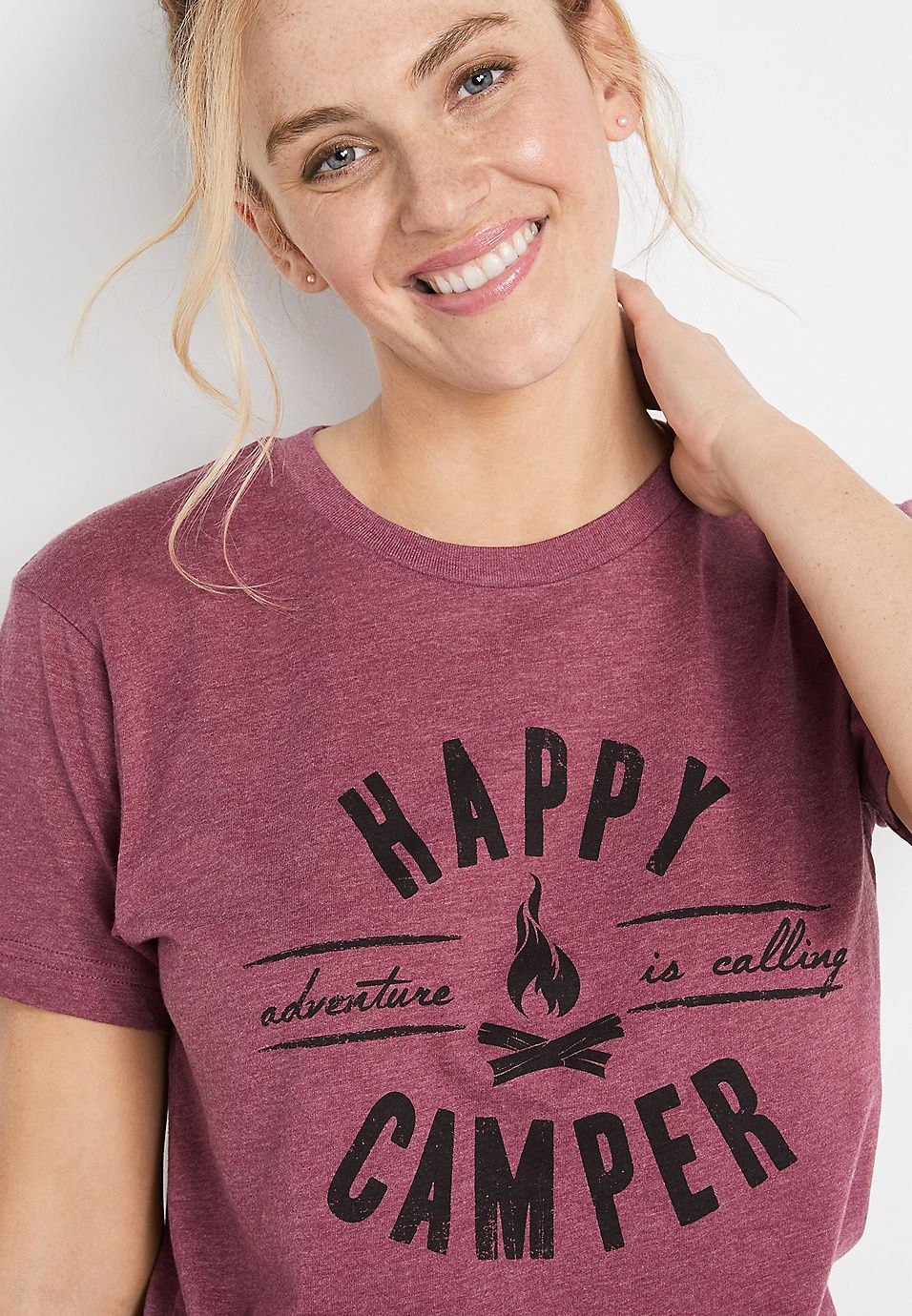Maroon Happy Camper Oversized Graphic Tee | Maurices