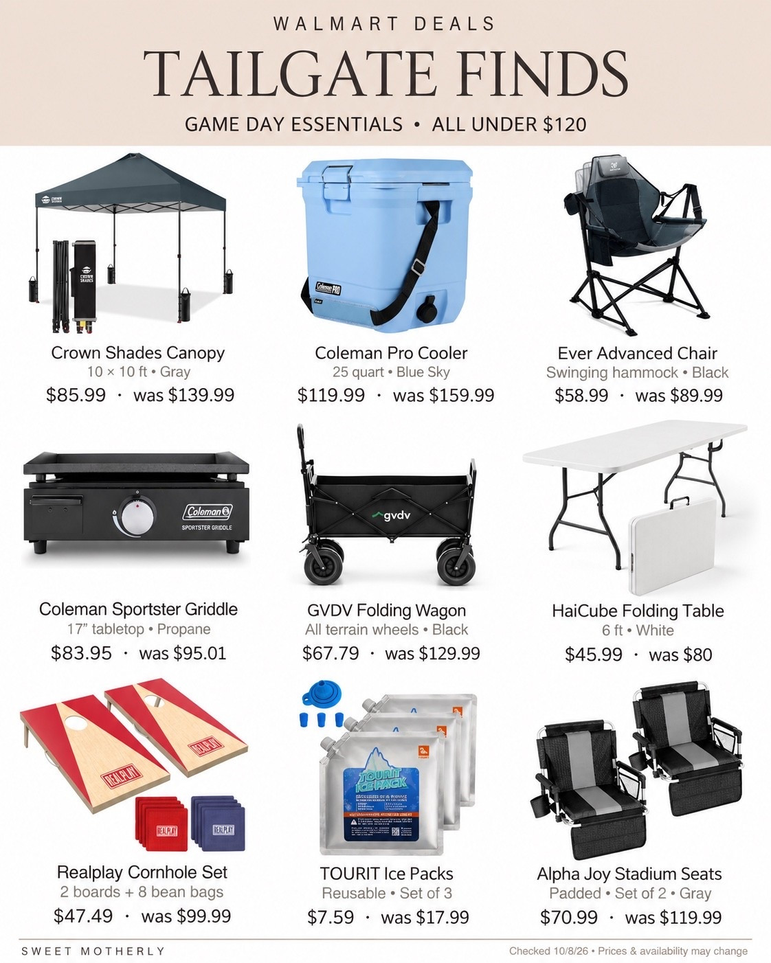 Walmart tailgate finds

Tailgate party essentials Football game day must haves Portable grills and outdoor cooking Stadium approved bags and accessories Coolers and insulated drinkware Game day hosting supplies Foldable chairs and outdoor tables Football party decorations Outdoor entertaining essentials Tailgate food storage and serving trays