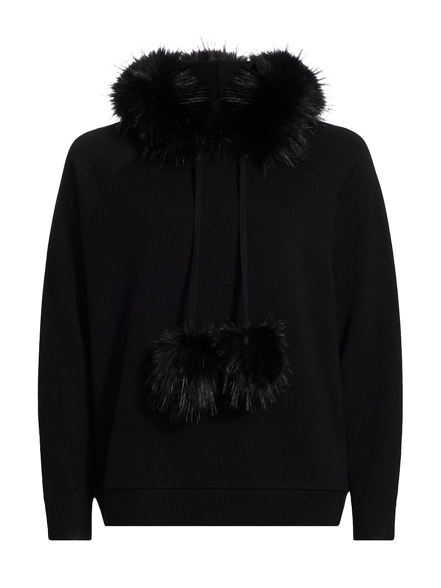 Women's Oscar Faux Fur-Trimmed Knit Hoodie - Black - Size XL | Saks Fifth Avenue