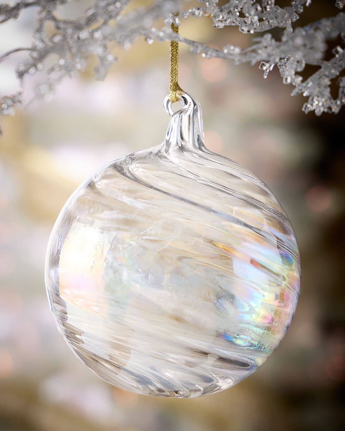 White Snow Swirl Glass Ornament | Neiman Marcus