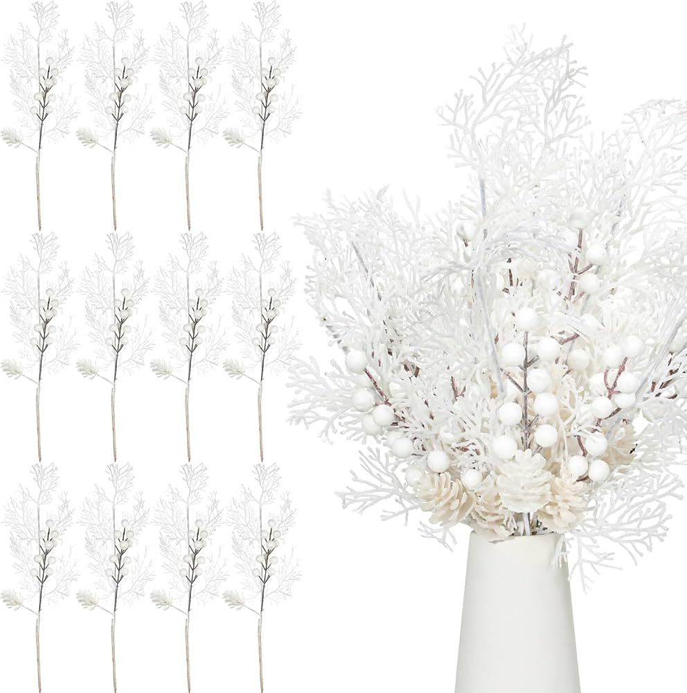 Tigeen 12 Pcs Christmas Tree Picks Bulk Christmas Tree Filler Glitter Branches Berries Stems Flor... | Amazon (US)
