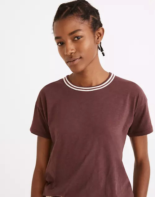 Whisper Cotton Rib-Crewneck Ringer Tee | Madewell