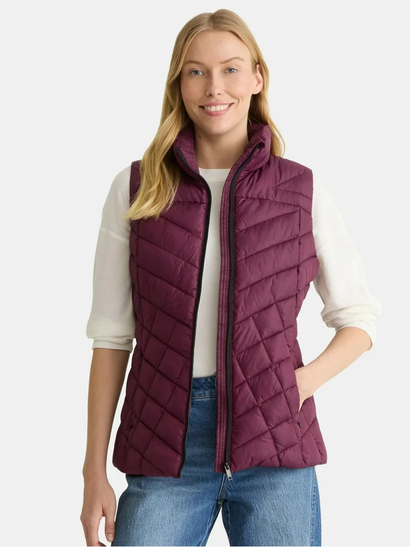 Big Chill Women's and Women's Plus Chevron Quilted Puffer Vest, Midweight, Sizes S-3X | Walmart (US)