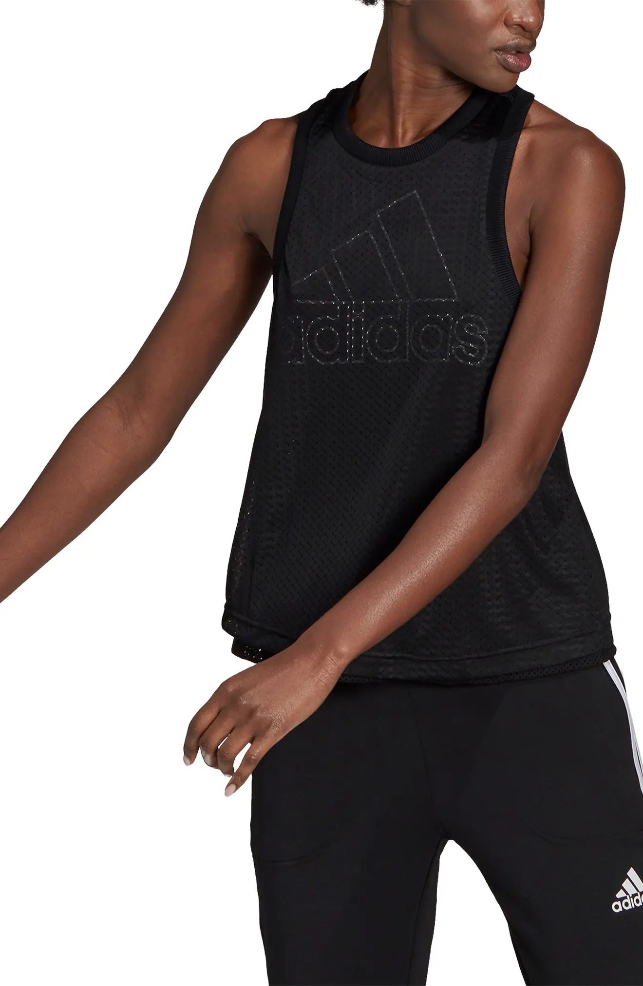 adidas Mesh Racerback Tank, Size X-Small in Black at Nordstrom | Nordstrom