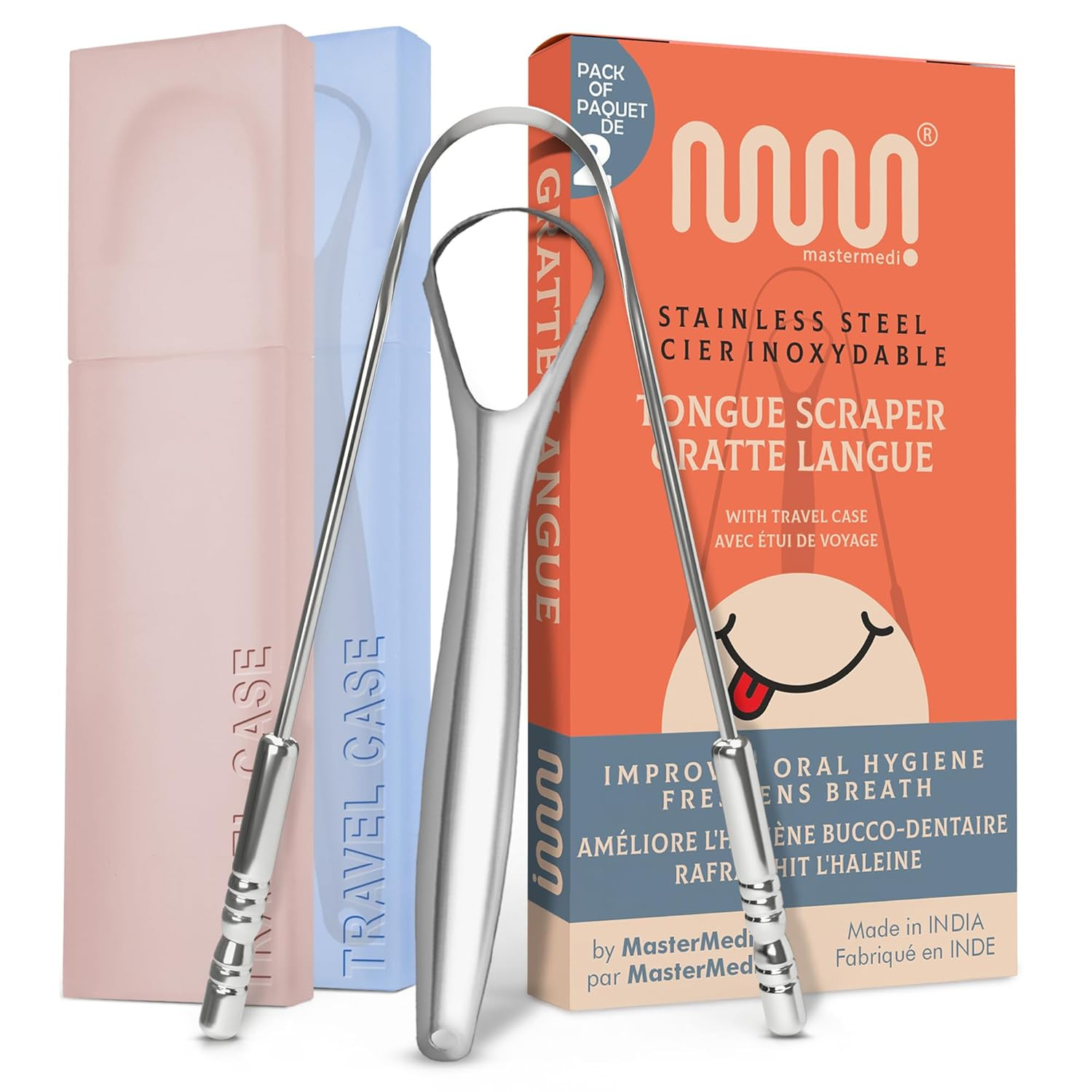 Tongue Scraper with Multicolor Cases (2 Pack), 100% Stainless Steel, Reduce Bad Breath, Easy to U... | Amazon (US)