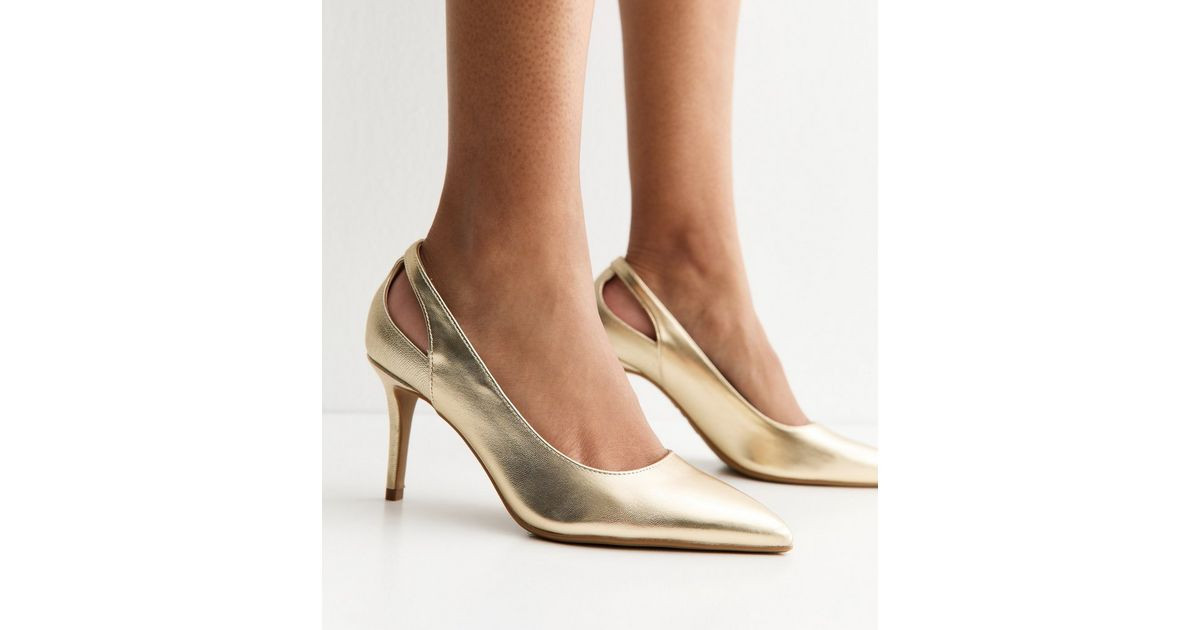 Wide Fit Gold Cut Out Stiletto Court Shoes | New Look | New Look (UK)