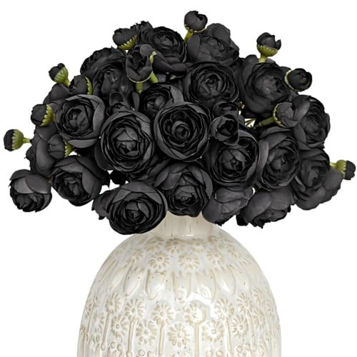 Letjolt Ranunculus Artificial Flower 18 Pcs Black Silk Ranunculus Wedding Bouquet Engagement Centerpieces Arrangements Bridal Shower Decorations Home Decor, Black | Amazon (US)