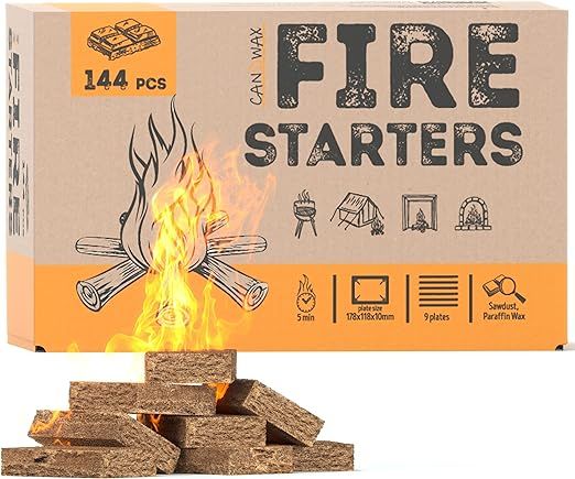 CANDWAX Fire Starters for Campfires 144 pcs - Waterproof Charcoal Fire Starter- Fire Starter Cube... | Amazon (US)