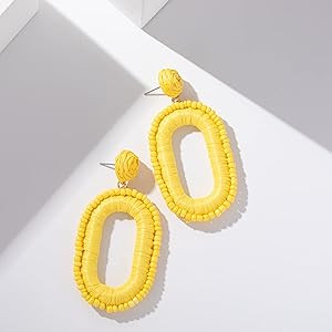 Beaded Raffia Boho Earrings - Cute Seed Bead Square Drop Dangle Earrings for Summer | Amazon (US)