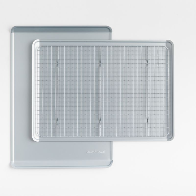 Crate & Barrel Silver 3-Piece Non-Stick Cookie Sheet and Cooling Rack Set + Reviews | Crate & Bar... | Crate & Barrel