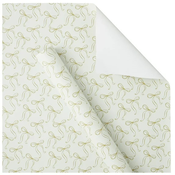 White and Gold Bows Premium Heavyweight Christmas Wrapping Paper, 50 sq ft, by My Texas House | Walmart (US)