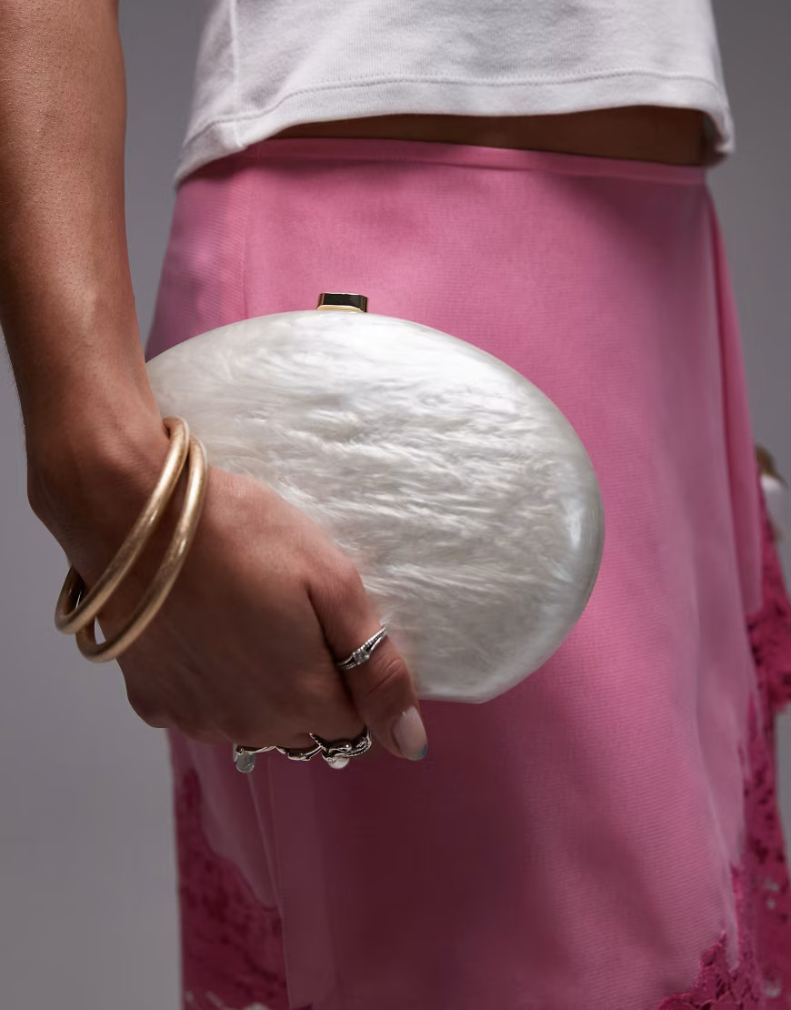 Mango oval clutch bag in pearl white | ASOS (Global)