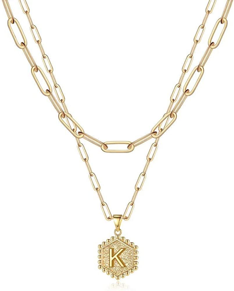 M MOOHAM Dainty Gold Necklace for Women - 14K Solid Gold OverNecklaces for Women Cute Hexagon Let... | Amazon (US)