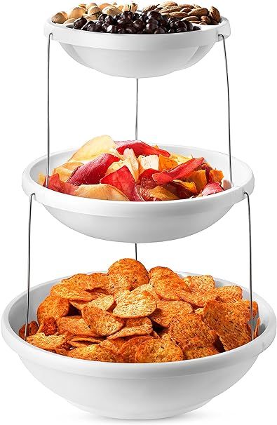 Collapsible Bowl, 3 Tier - The Decorative Plastic Bowls Twist Down and Fold Inside for Minimal St... | Amazon (US)