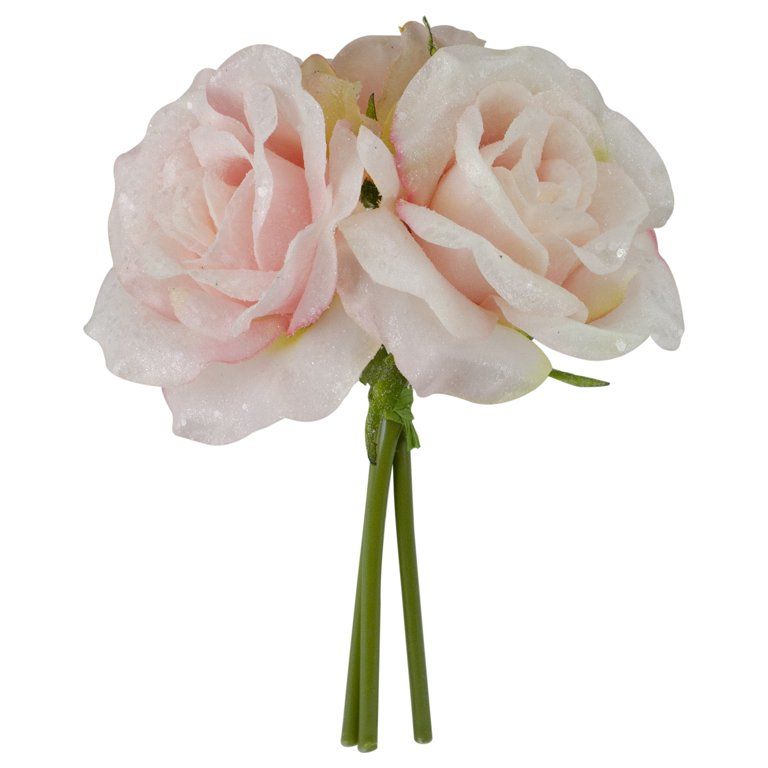 Baby Pink Glittered Rose Floral Spring Bouquet Decoration | Walmart (US)