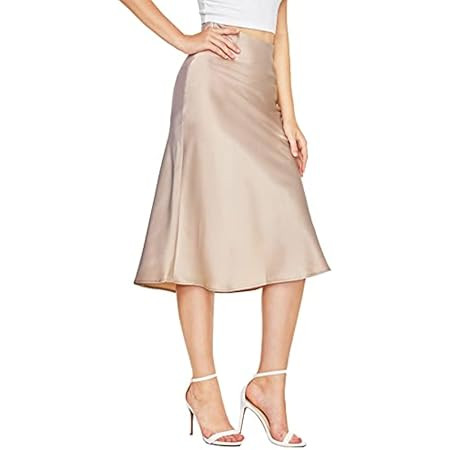 Zeagoo Womens Midi Skirt High Waisted Solid Satin Dress Zipper Elegant Work Skirts | Amazon (US)