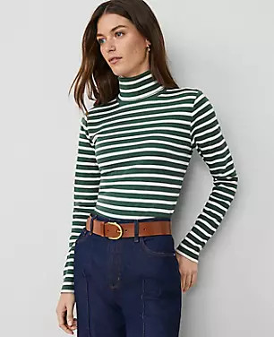 Petite Weekend Collection Striped Turtleneck Top | Ann Taylor
