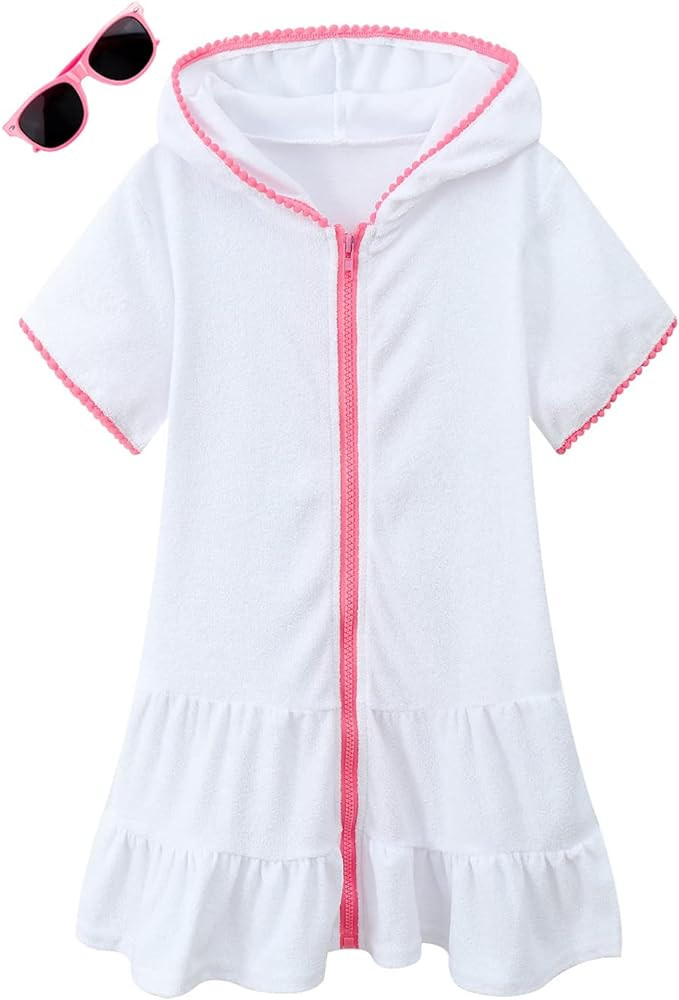 LUCKYGAL Girls Swim Cover Up Kids Swimsuit Coverup Terry Zip-Up Beach Bathing Suit Wraps with Sun... | Amazon (US)