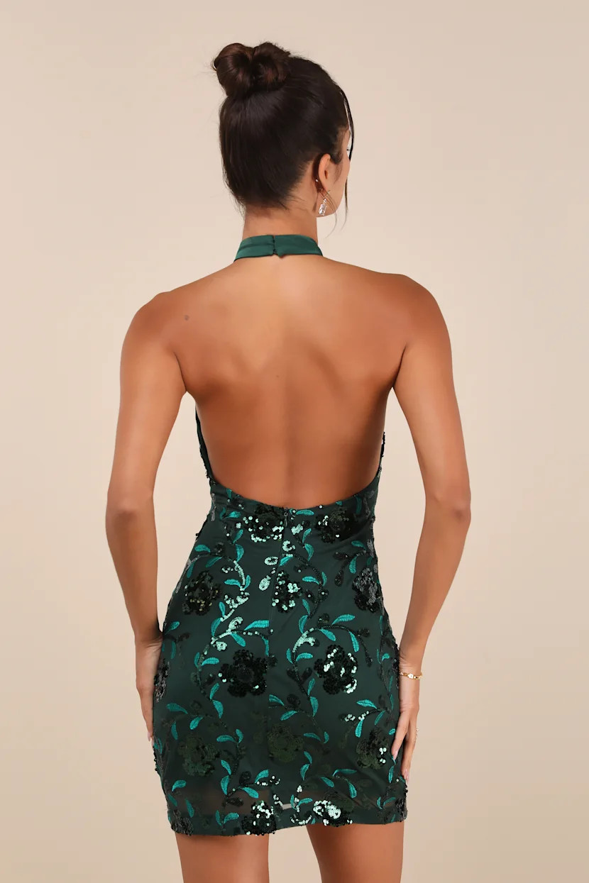 Substantial Shine Emerald Green Sequin Backless Mini Dress | Lulus