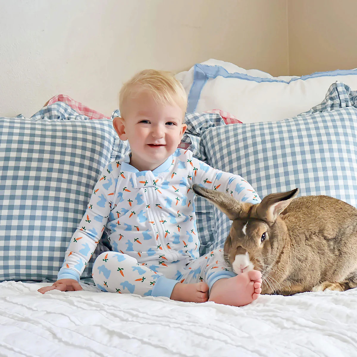 Bunnies & Carrots Blue Zip Sleeper | Classic Whimsy