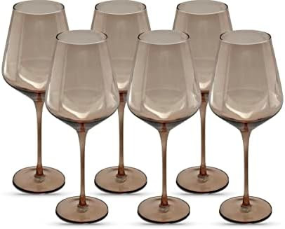 Saludi Original Smokey Sand Wine Glasses, 16.5oz (Set of 6) Stemmed Single Color Smoky Amber Brow... | Amazon (US)