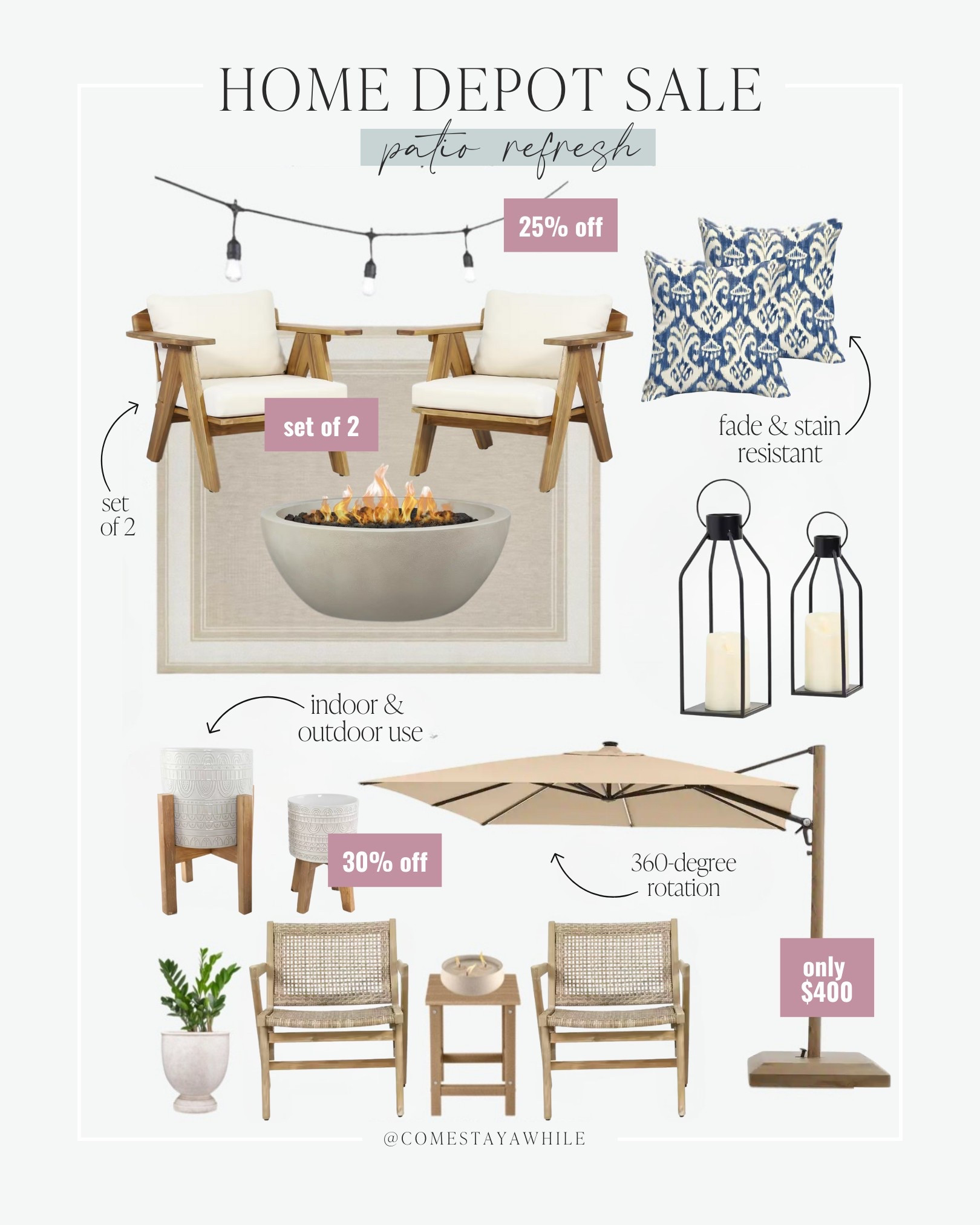 Home Depot is having a huge Memorial Day sale right now! Up to 50% off outdoor patio decor & furniture!! Designer looks for less! So good you guys! 

Amanda Vernaci | come stay  awhile | Home Depot finds | patio furniture | sale alert 

#LTKSaleAlert #LTKHome #LTKSeasonal