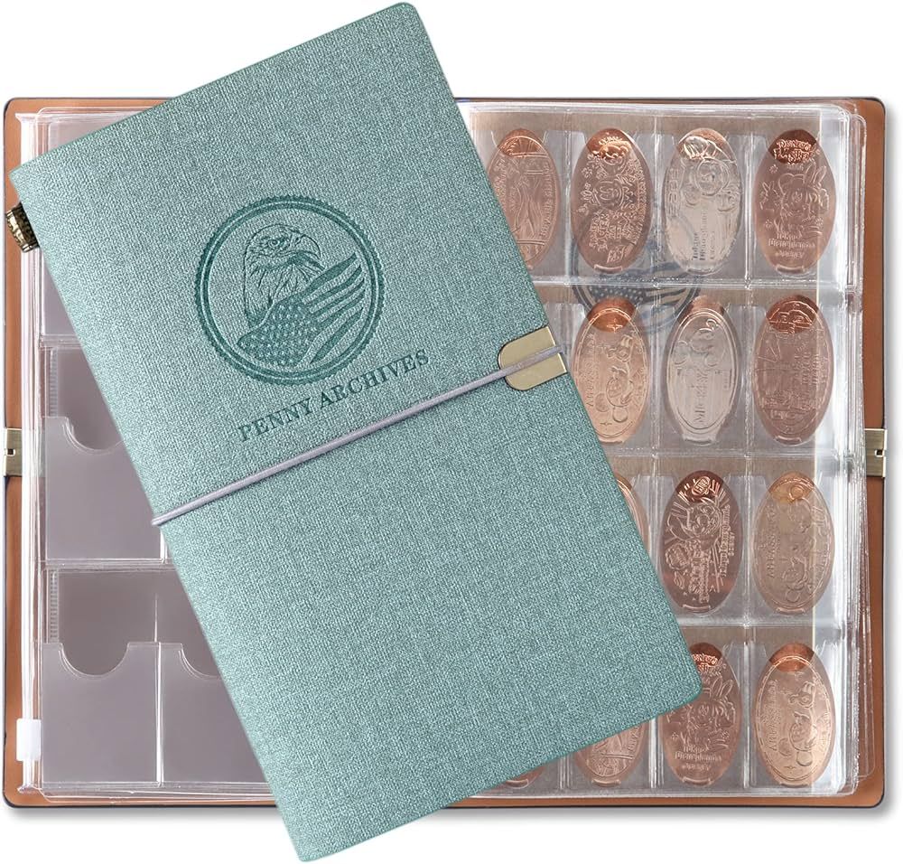 MUDOR Pressed Penny Collecting Book with Archival Diary, Souvenir Penny Book Holds 203 Coins, Pre... | Amazon (US)