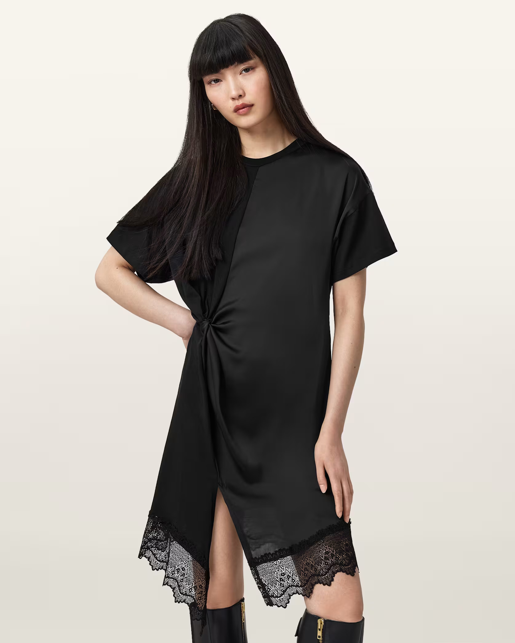 Lana Lace Trim Mini T-Shirt Dress | AllSaints UK