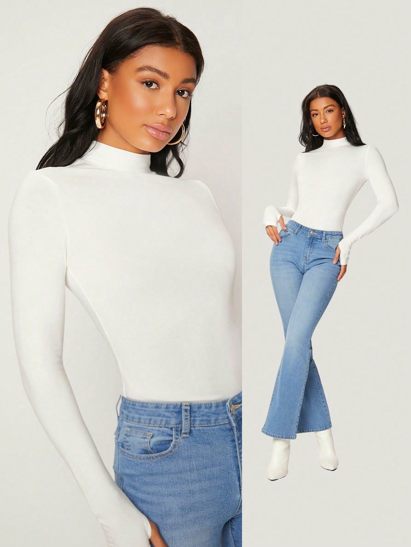 SHEIN BASICS Mock Neck Solid Slim Tee | SHEIN USA | SHEIN