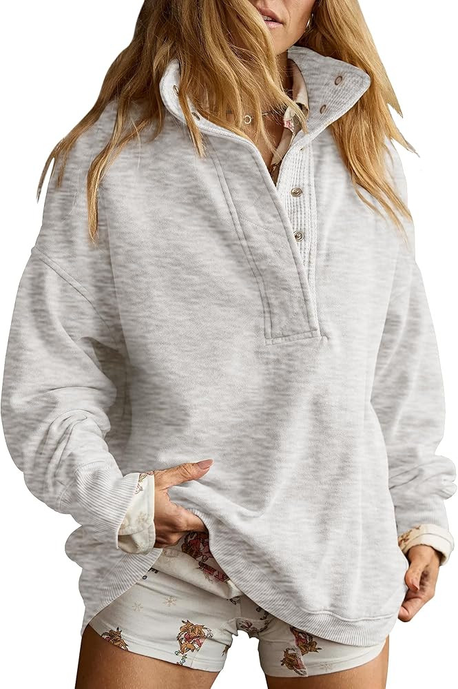 Gacaky Sweatshirt for Women Oversized Casual Long Sleeve Button Henley Neck Pullover Tops Fashion... | Amazon (US)