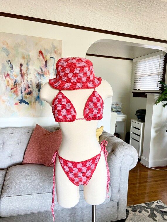 Checkered Triangle Crochet Bikini Set | Etsy (US)