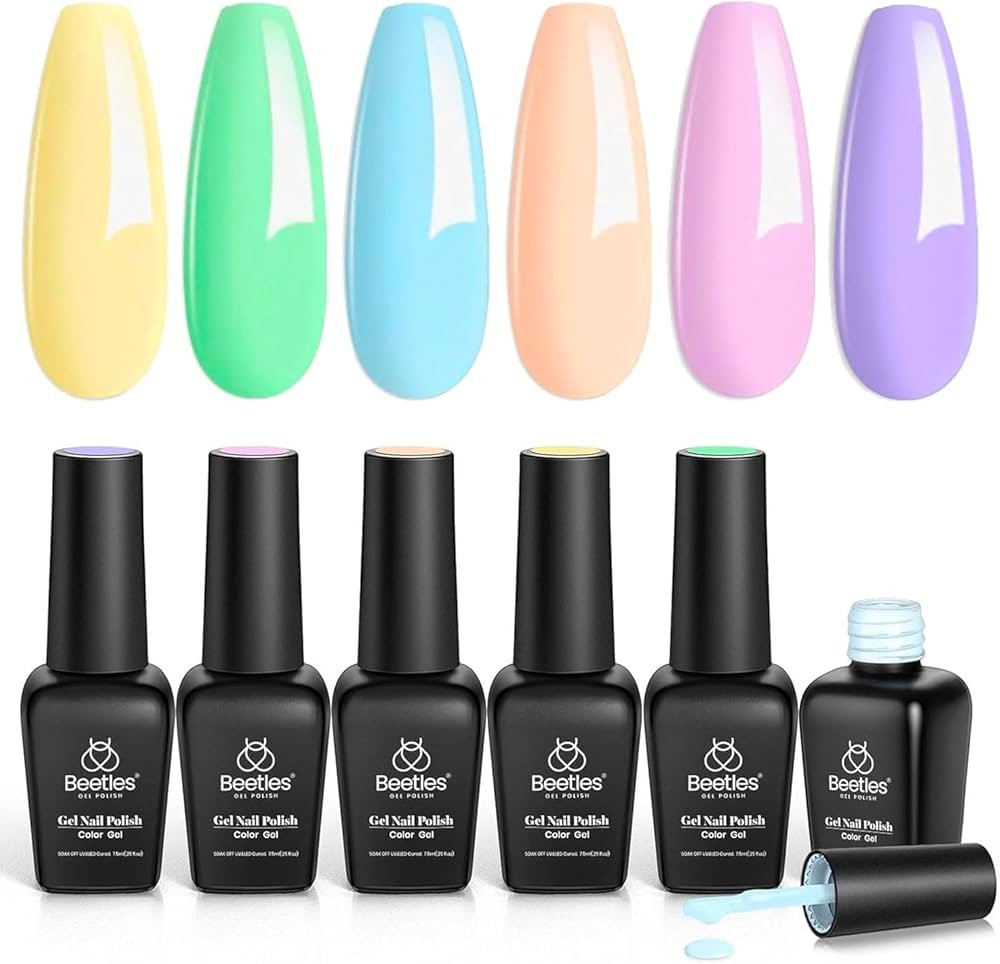 Beetles Pastel Gel Nail Polish, 6 Colors Macaron Pink Blue Green Yellow Purple Gel Polish Soft Sp... | Amazon (US)