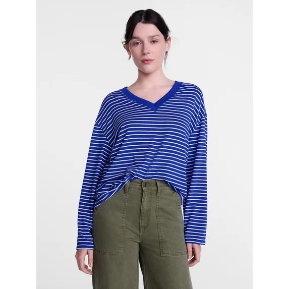 Scenario Women's and Women's Plus Relaxed Tee with Long Sleeves, Sizes XS-4X | Walmart (US)